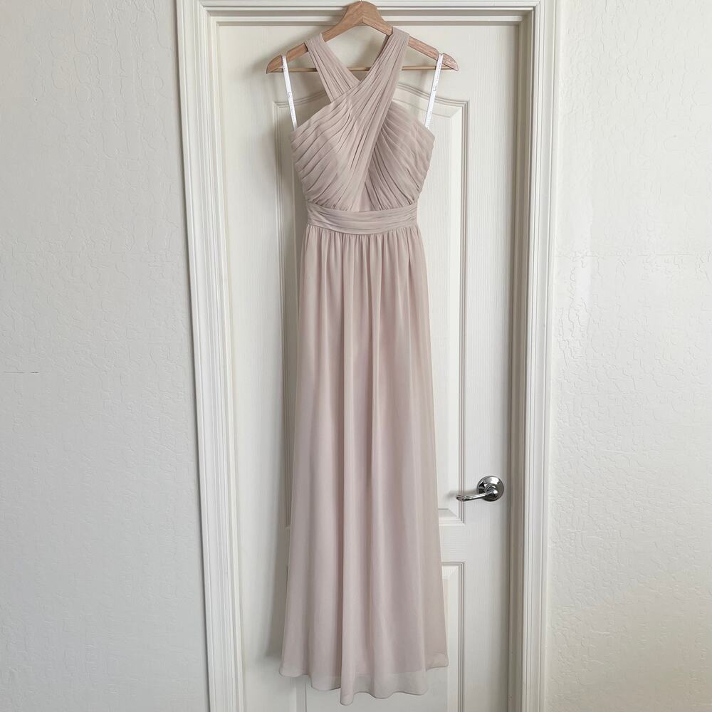 Hayley Paige Occasions Bridesmaid Gown Halter Style Maxi Dress Blush Pink 0